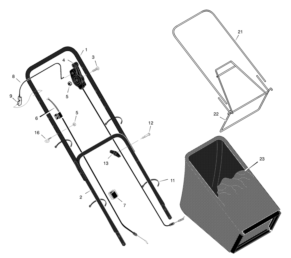 Handle And Bag Assembly Diagram and Parts List for 206310X194A 2001 Briggs and Stratton Lawn Mower
